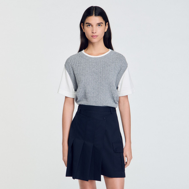 Dual material knit jumper - Grey