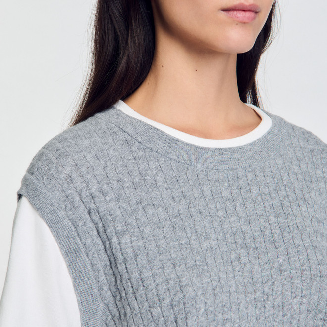 Dual material knit jumper - Grey