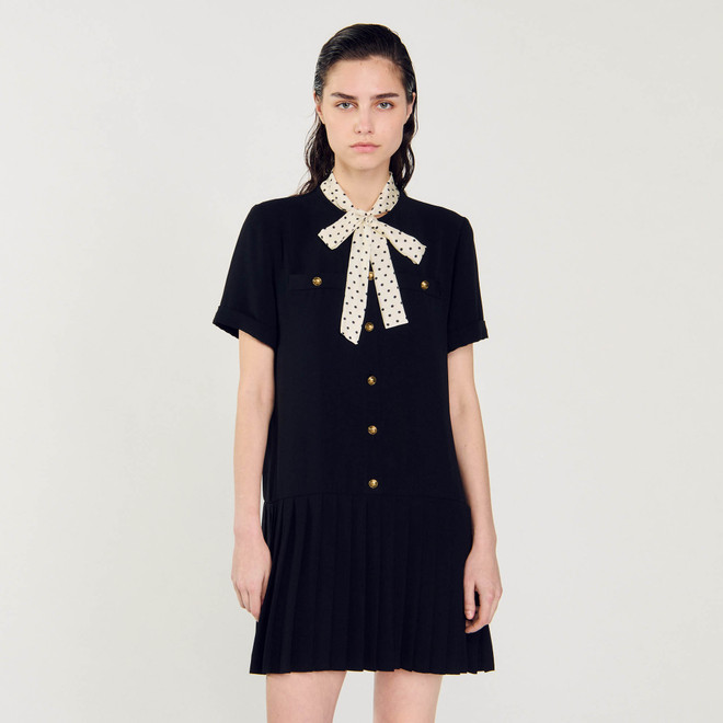 Short dress with polka dot tie - Black