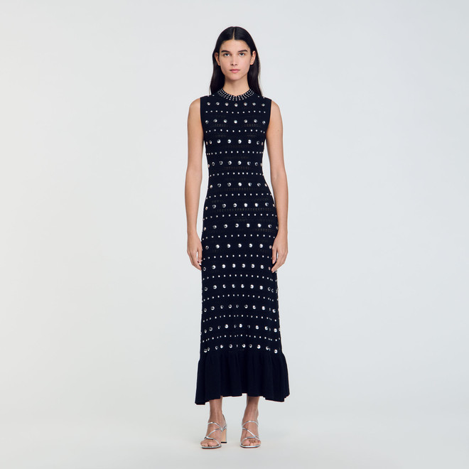 Knit maxi dress with studs - Black