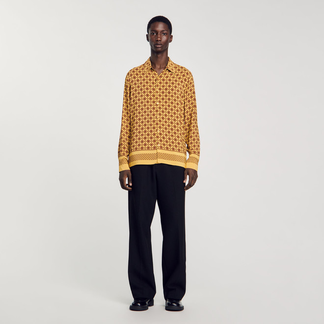 Square cross motif flowing shirt - Camel