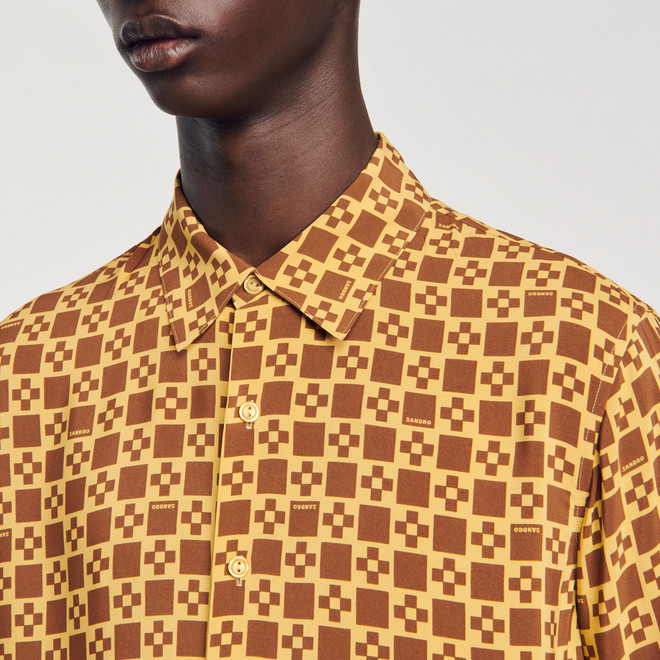 Square cross motif flowing shirt - Camel