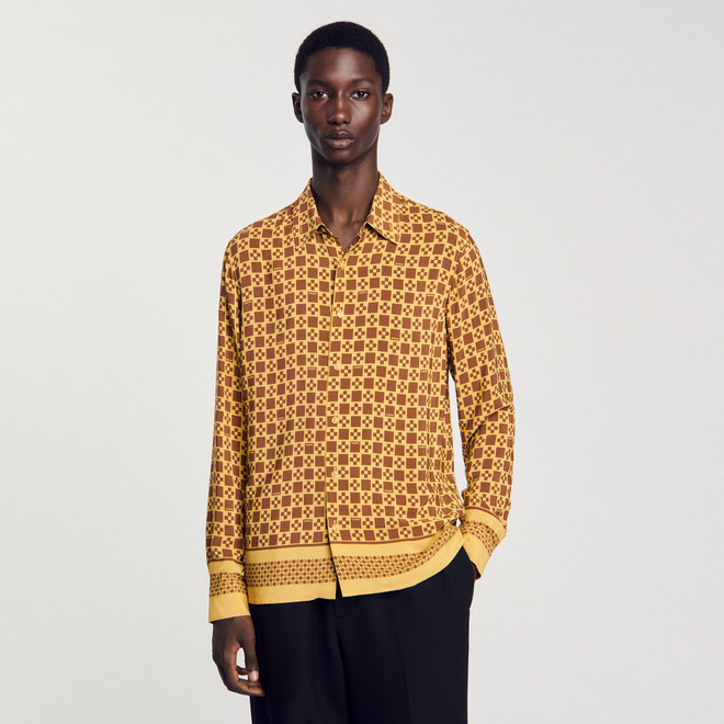Square cross motif flowing shirt - Camel