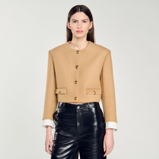 Cropped wool blend jacket - Camel