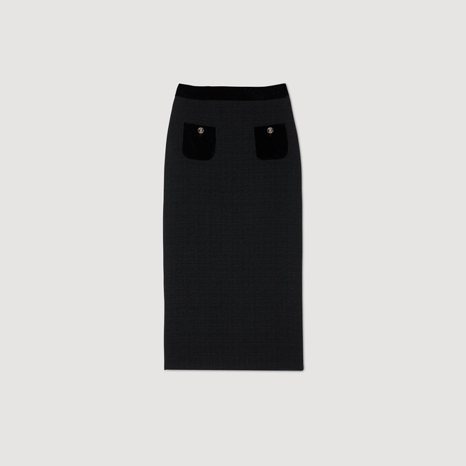 Tweed and velvet maxi skirt - Black