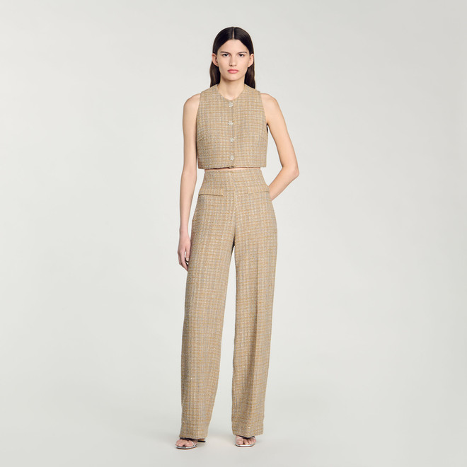 Straight leg tweed trousers - Camel