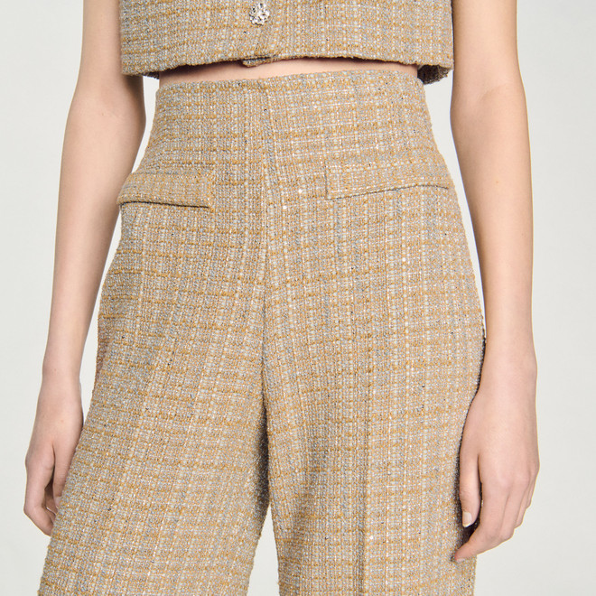 Straight leg tweed trousers - Camel