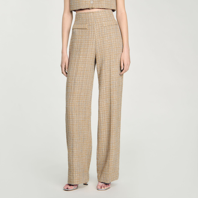 Straight leg tweed trousers - Camel