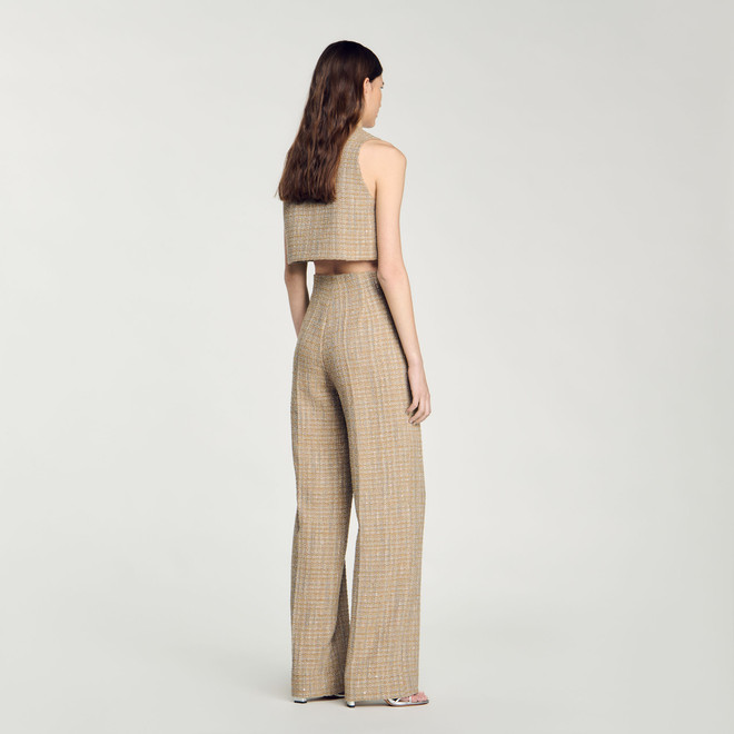 Straight leg tweed trousers - Camel