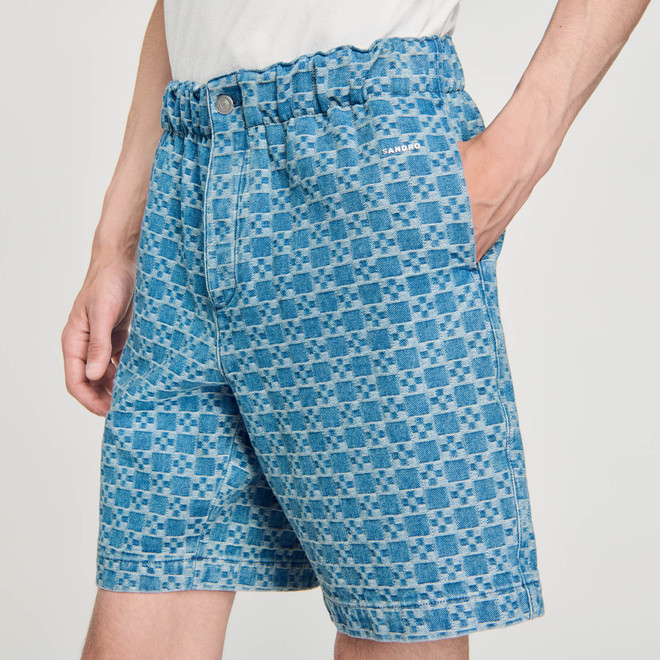 Square cross denim Bermuda shorts - Blue