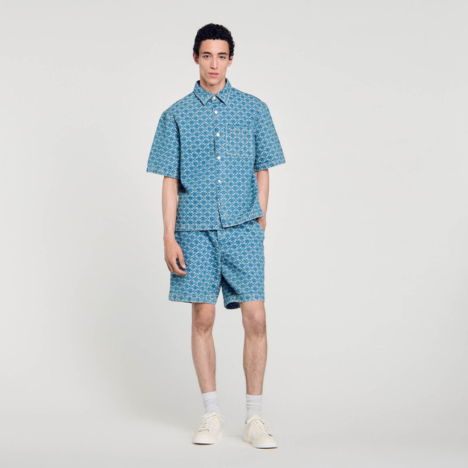 Square cross denim shirt - Blue