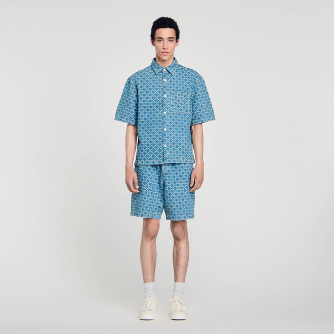 Square cross denim shirt - Blue