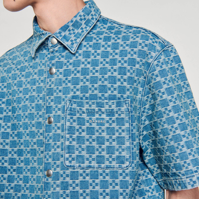 Square cross denim shirt - Blue