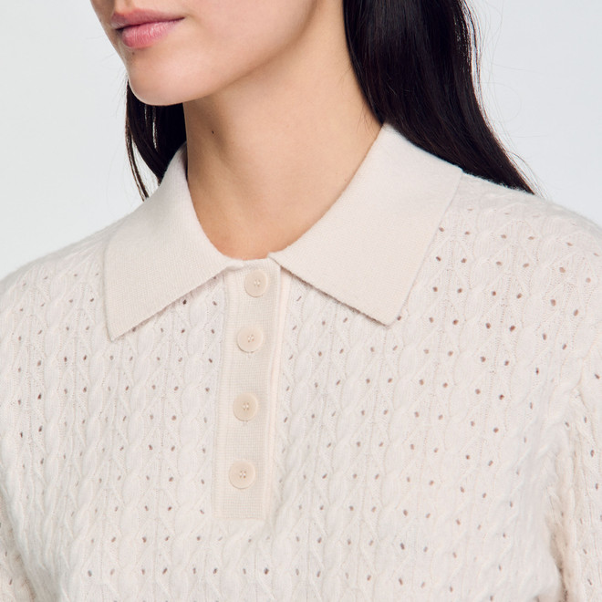 Contrasting Piping Cropped Jumper - Ecru