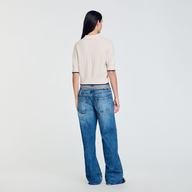 Contrasting Piping Cropped Jumper - Ecru