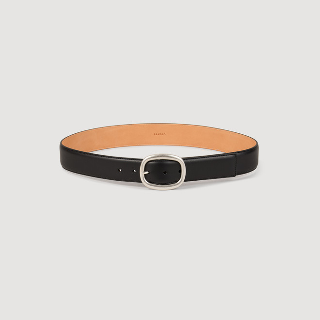 Leather Belt with Oval Buckle - Black