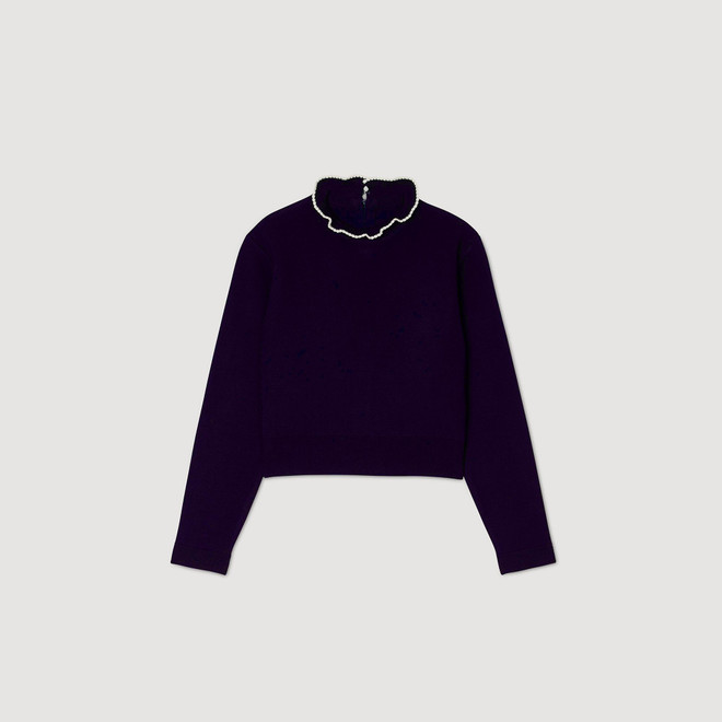 Ruffled neck jumper - Navy