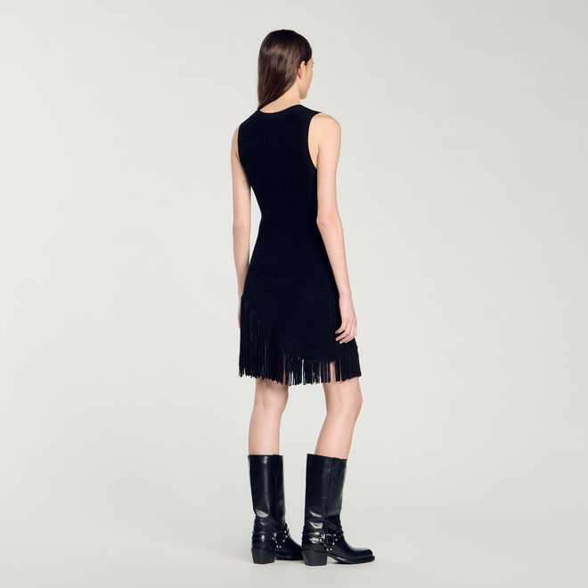 Short Fringed Dress - Black