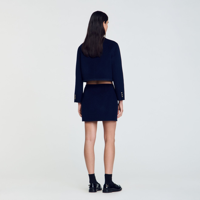 Double Faced Short Wool Skirt - Navy