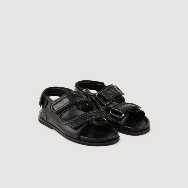 Leather sandals with block heel Silver | Sandro Paris