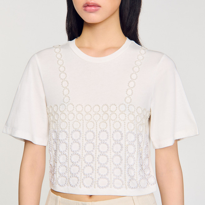 Beaded cropped T-shirt - White