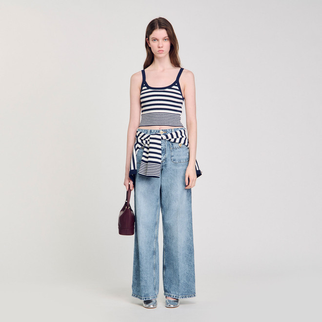 ♡♡ unof Knit tank top ブルー SANDRO glitter-knit Top | Blue | FARFETCH