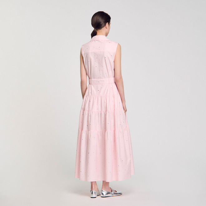 Rhinestone tie front maxi dress - Pink