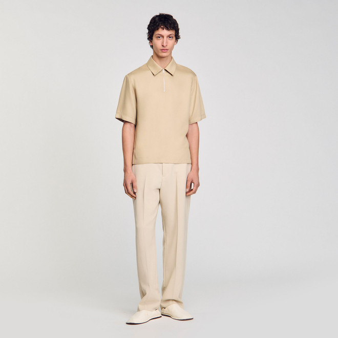 Zip neck polo shirt - Sand