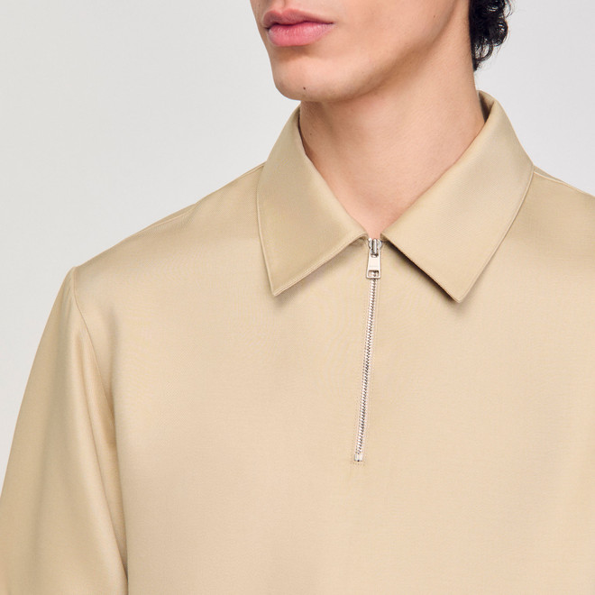 Zip neck polo shirt - Sand