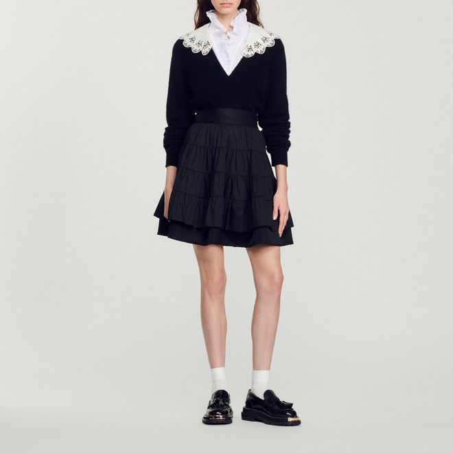 Black short dual material skirt - Black