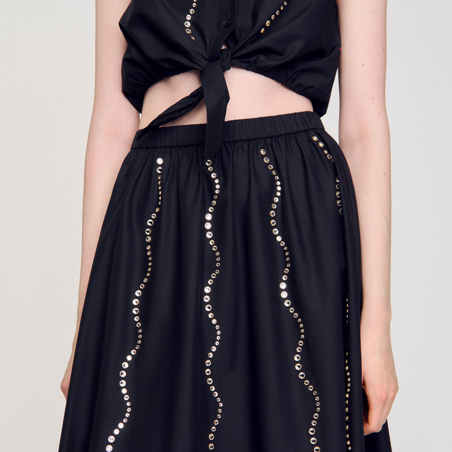 Striped rhinestone bubble skirt Grey | Sandro Paris