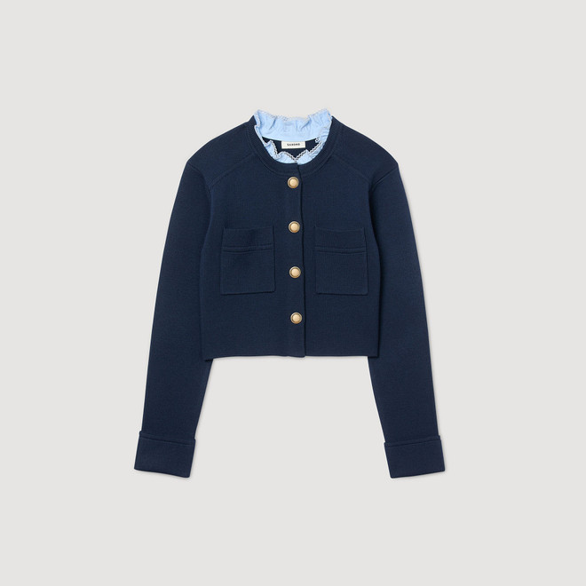 Cardigan with contrast collar Grey | Sandro Paris