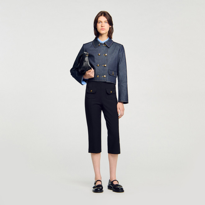 Rhinestones knit crop top Green | Sandro Paris