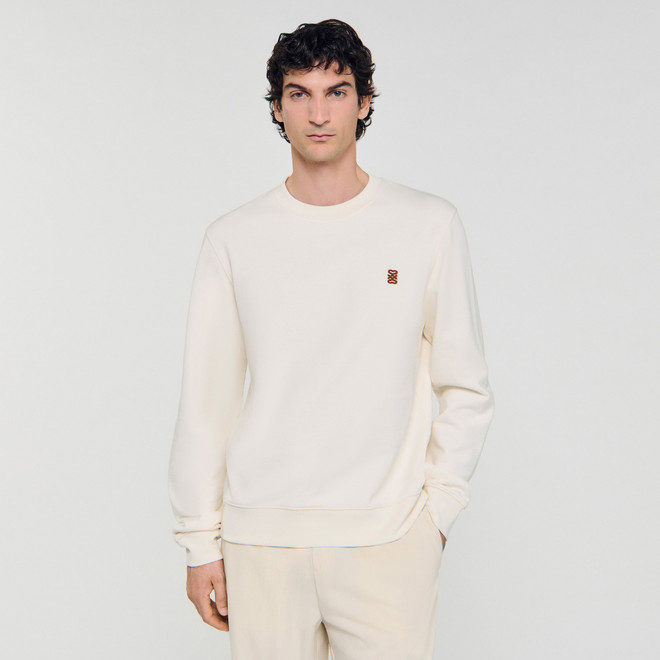 Oversized sweatshirt with leather patch - Ecru