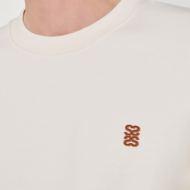 Oversized sweatshirt with leather patch - Ecru