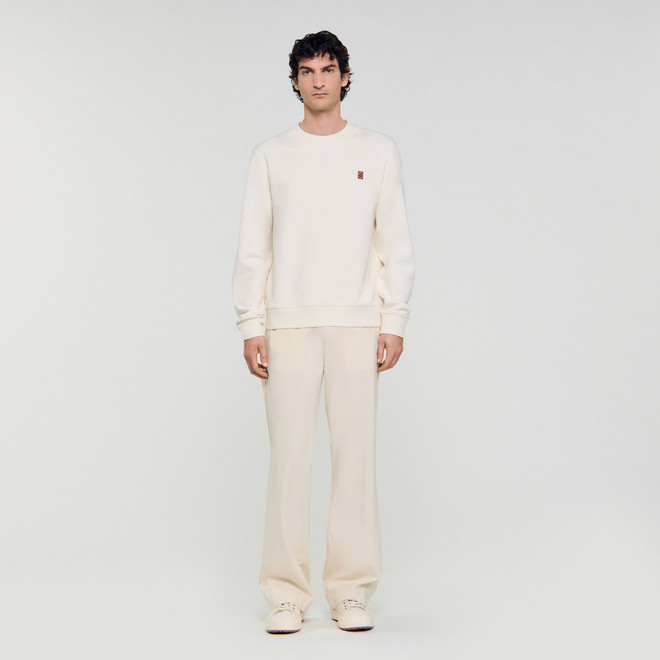 Oversized sweatshirt with leather patch - Ecru
