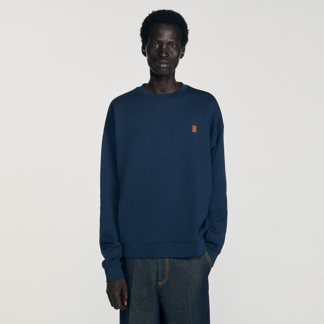 Oversized sweatshirt with leather patch - Navy