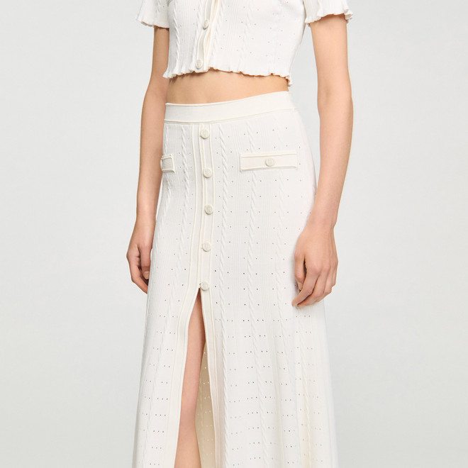 Pointelle knit maxi skirt - Ecru