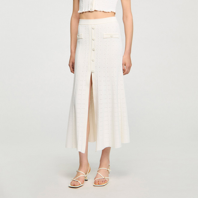 Pointelle knit maxi skirt - Ecru