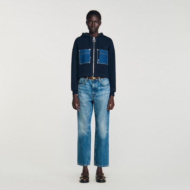 Knit and denim sweatshirt - Navy