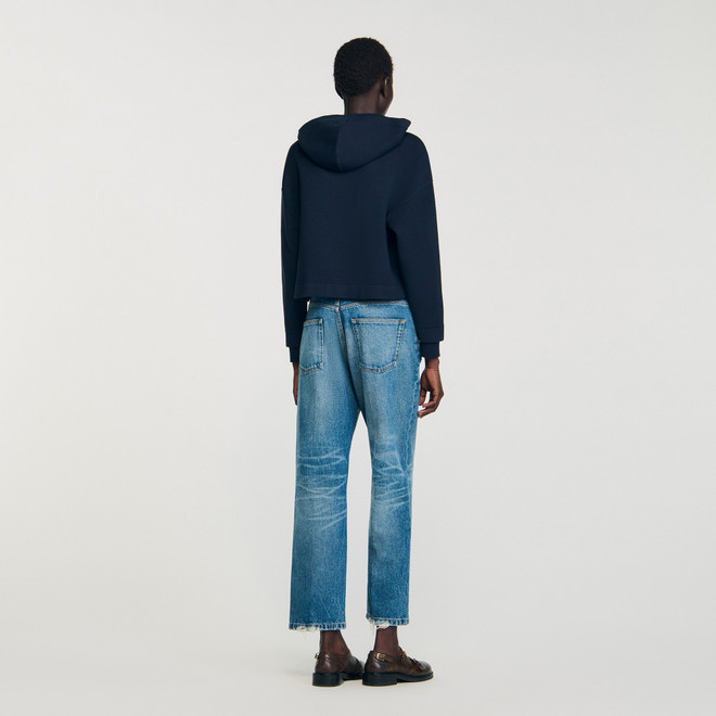 Knit and denim sweatshirt - Navy