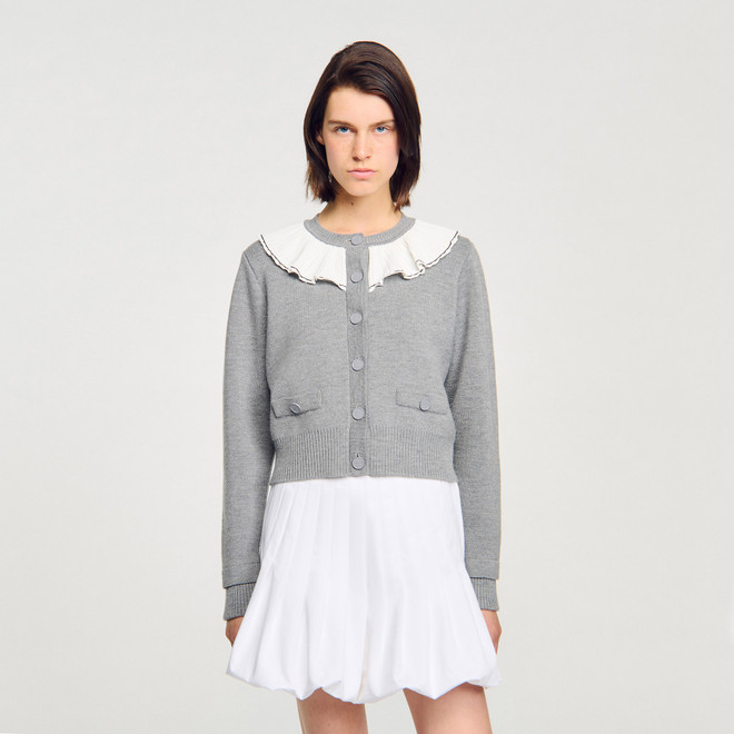 Cardigan with contrast collar - Grey
