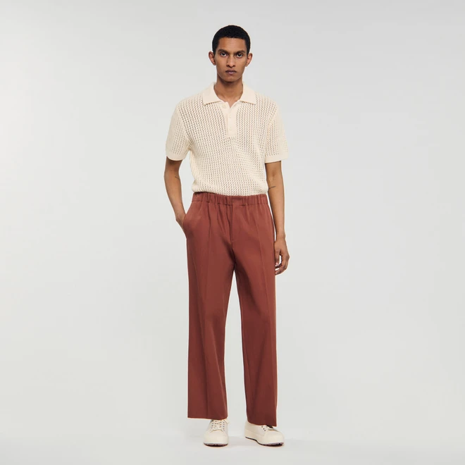 Elasticated wide leg cotton trousers - Brown