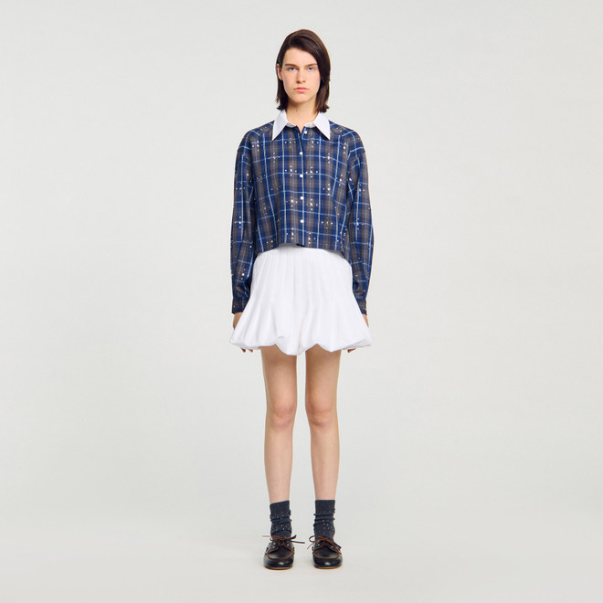 Rhinestones check shirt - Blue