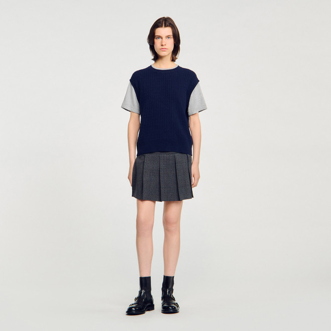 Dual material knit jumper - Navy