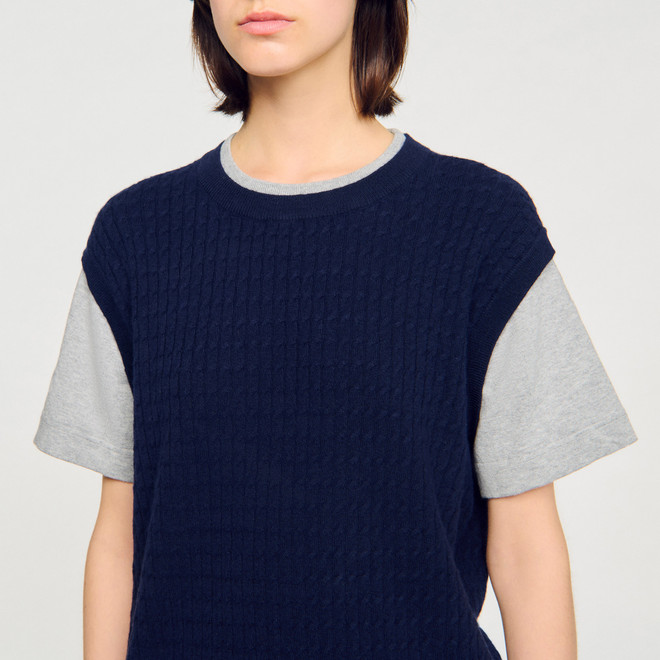 Dual material knit jumper - Navy