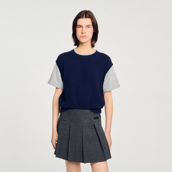 Dual material knit jumper - Navy