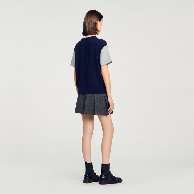 Dual material knit jumper - Navy