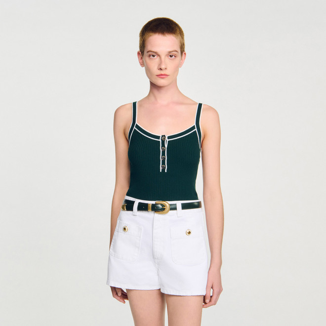 Two tone knit vest top - Green