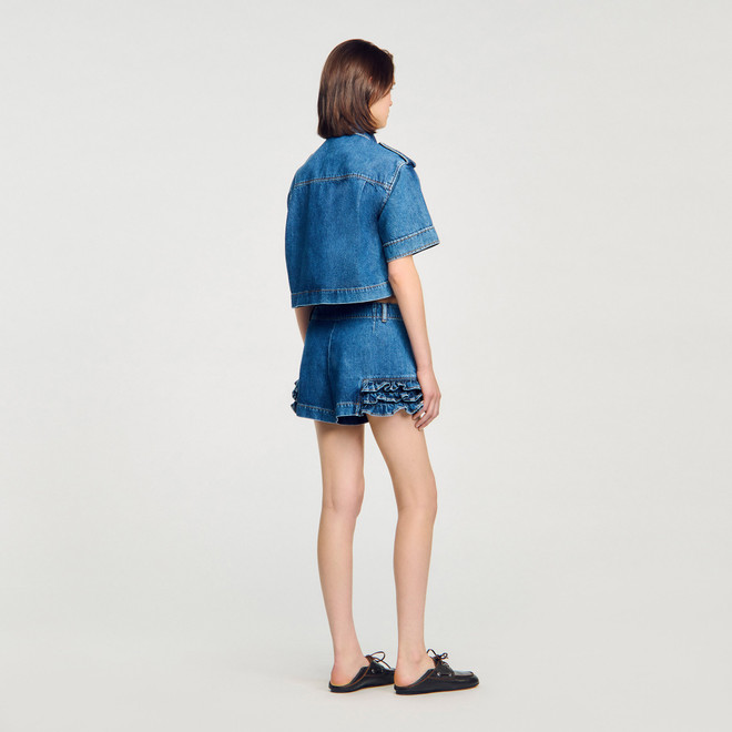 Ruffled denim shorts - Blue